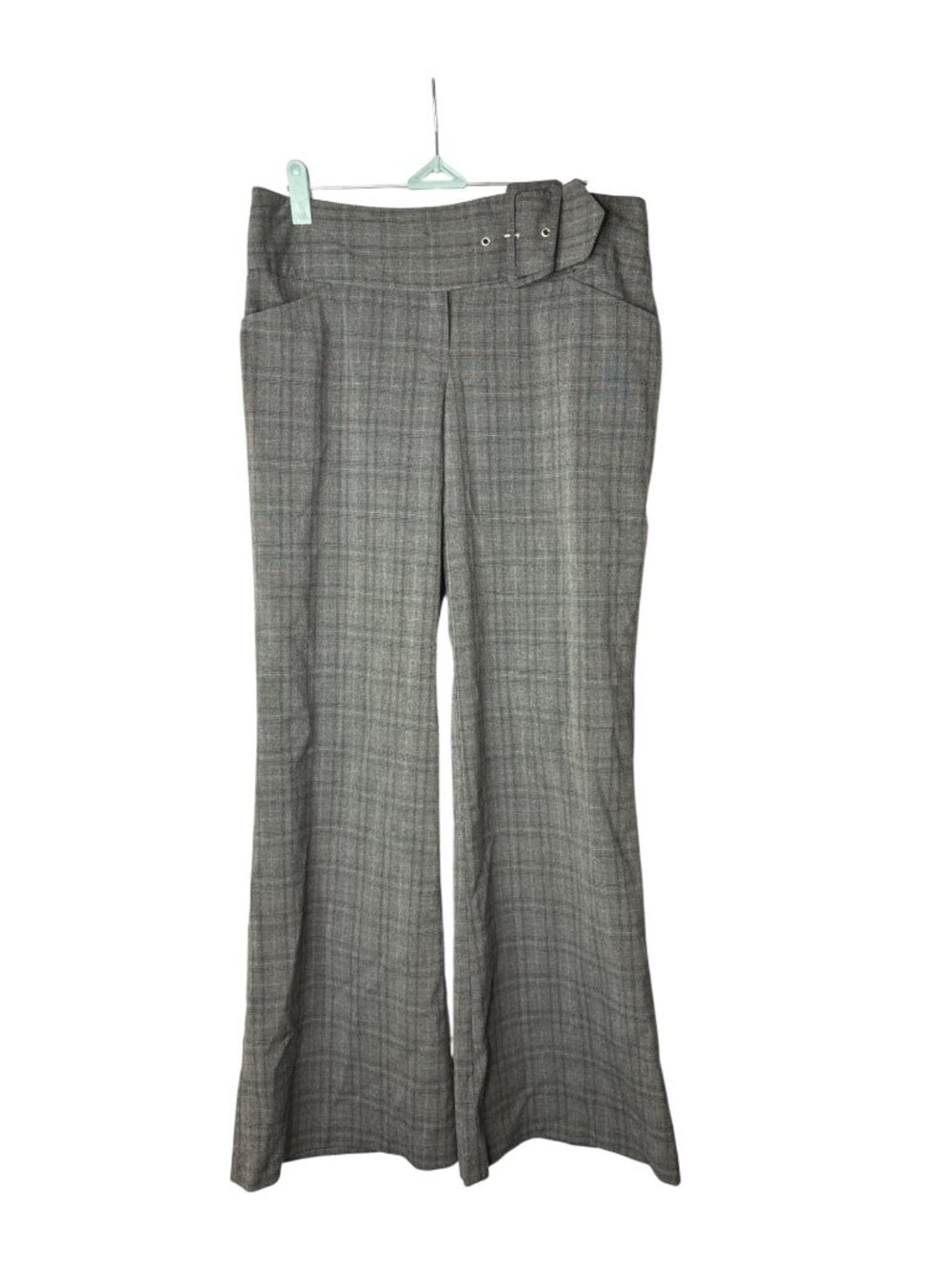Tracy Evans Limited Juniors Flare Leg Trouser Pants 9 Plaid Grey Black Pink Y2K